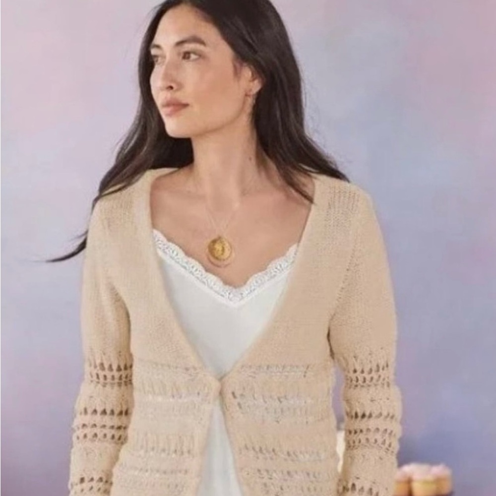 Sundance Cloudscape Cardigan Tan Beige Button Front Open Knit Size Medium